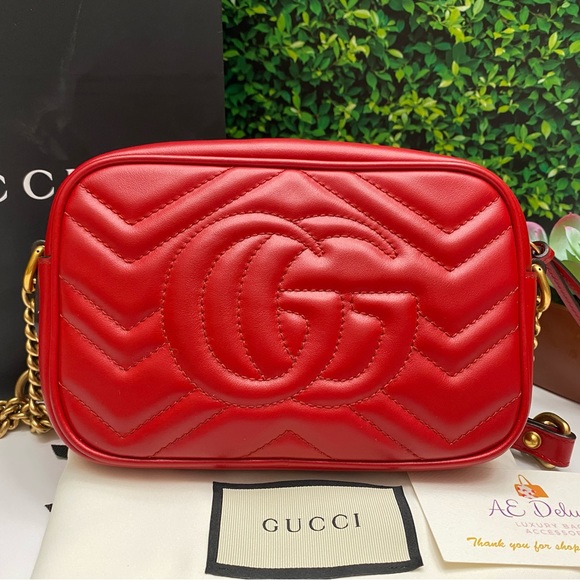 Gucci GG Marmont Mini Red Matelasse Leather Crossbody (E028007489) - Picture 14 of 16